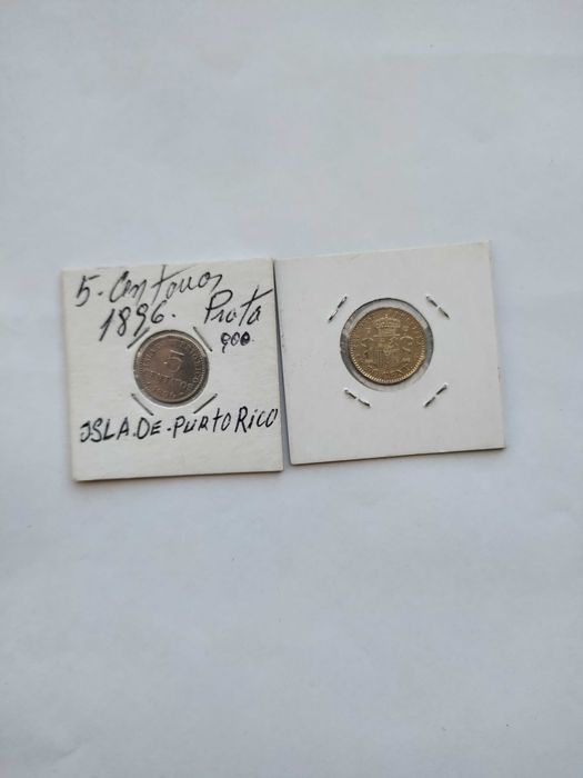 Duas Moedas Espanha 5 cent. Prata 1896+50 cent. Prata 1900