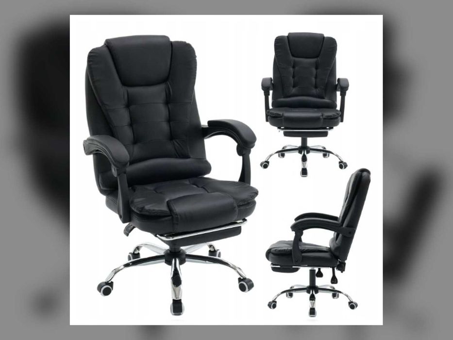 Nowy Fotel Biurowy Obrotowy Z Podnóżkiem Ekoskóra Ergonomiczny