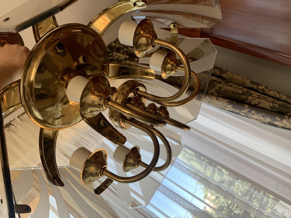 Lampa sufitowa złota vintage żyrandol PRL