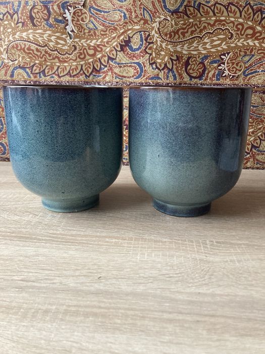 Donice/osłonki ceramiczne turkusowo/zielone wys.18 cm