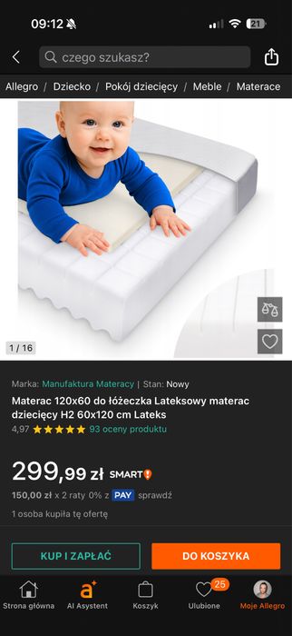 Łóżeczko niemowlęce + materac