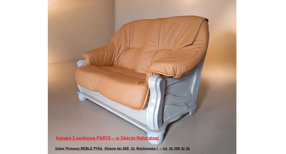 HIT -50% Nowa Kanapa 145cm Stylowa w SKÓRZE NATURANEJ na stelażu dębowym