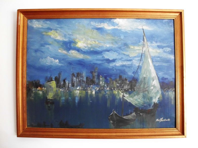 linda pintura em óleo sob tela-marinha- assinada: Rui Machado