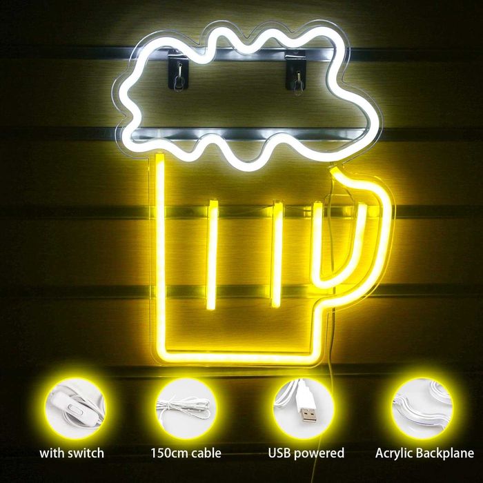 Sinal Luminoso Néon LED em Acrílico com Logotipo Caneca de Cerveja