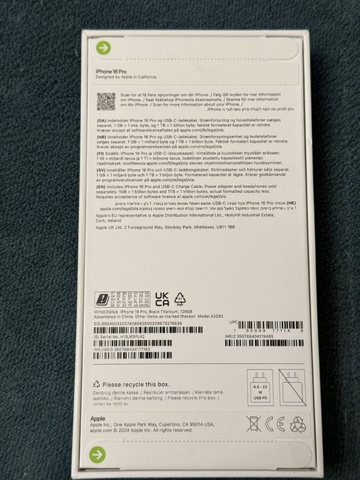 Apple iPhone 16 Pro 128GB фіз.сім Новий, Запакований