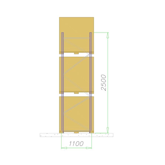 Regał paletowy regały paletowe B2 L=8440mm 27 palet – 1000kg 0+2