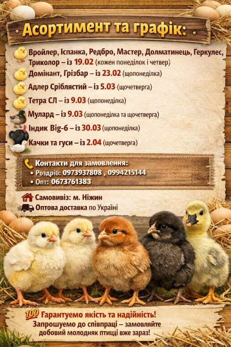 Гуси, Качка, Кобб-500 бройлер, Долматинець,Мастер,Адлер Сріблястий ОПТ