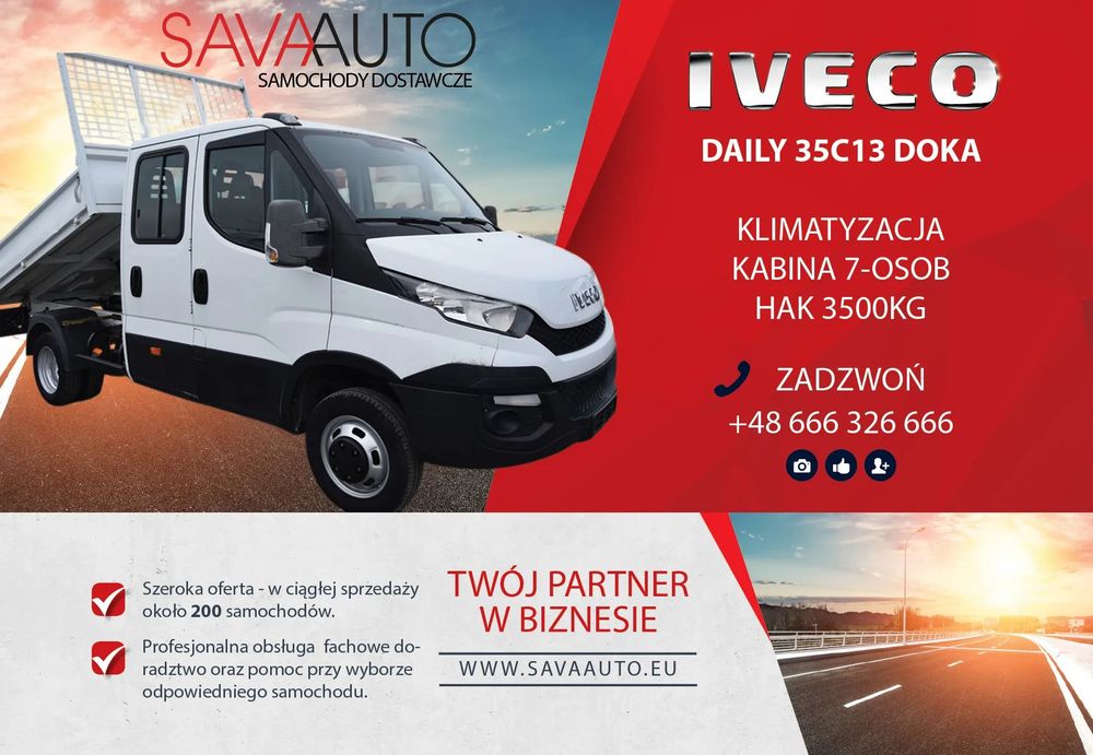 Iveco DAILY 35C13 ​*WYWROTKA​*DOKA​*2.3HPI​*130KM​​*KLIMATYZACJA​*5