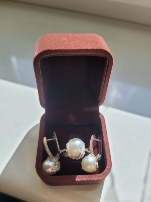 Сережки і каблучка 16,5 срібло, золото, перлина