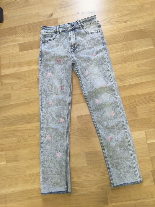 Szare marmurkowe spodnie serca elastyczne dopasowane