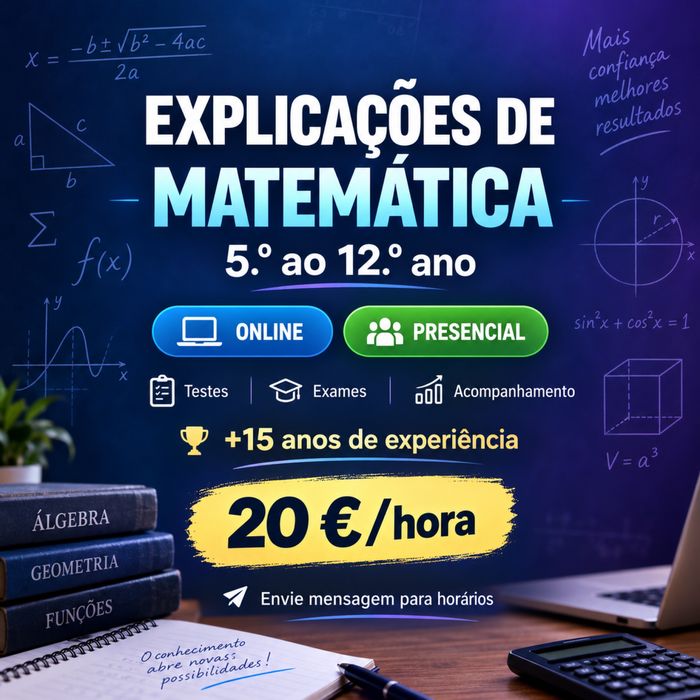 Explicações de Matemática | 5.º ao 12.º | Exames | Online/Presencial