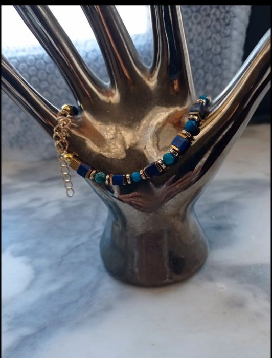 Pulseira de lápis lazúli e olho de tigre azul