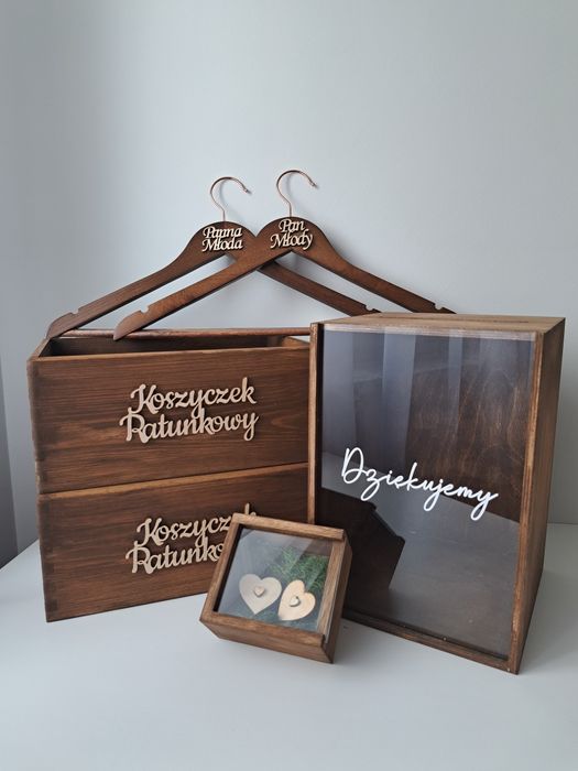 Drewniane koszyczki ratunkowe Pudełko na koperty obrączki pleksi plexi