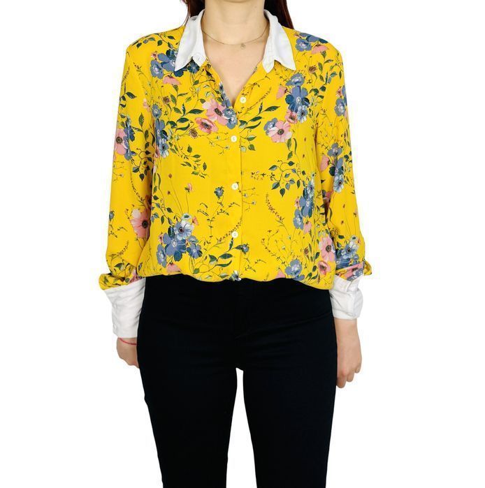 Żółta koszula w kwiaty z białym kołnierzem XS 34 Gina Tricot