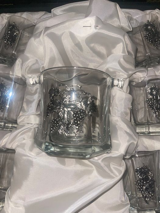 Conjunto de whisky/licor aplicações em estanho – caixa original