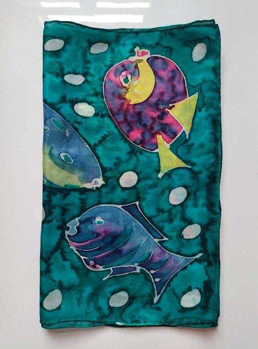 Szalik chustka w Ryby 100% Jedwab