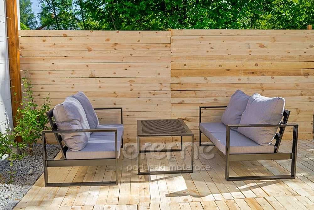 meble ogrodowe metalowe stalowe zestaw sofa kanapa stolik poduszki