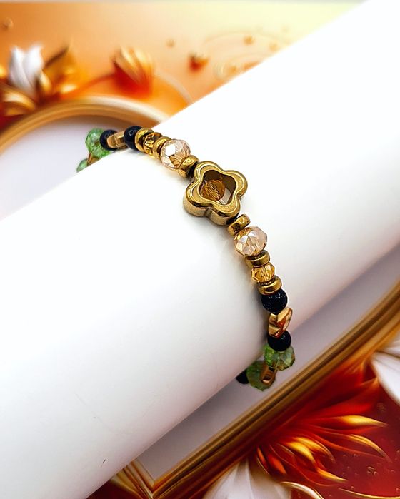 Bransoletka PREZENT | Serduszka Koniczyna Hematyt Crystal Beads