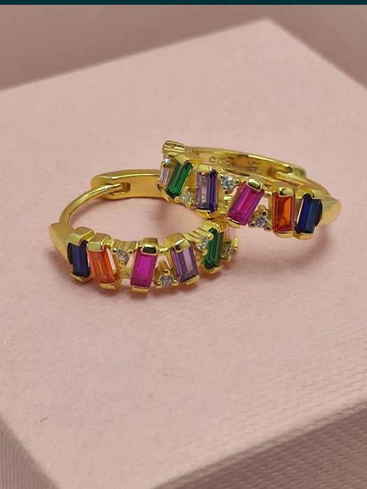 Kolczyki srebrne 925 pozłacane z kolorowymi cyrkoniami