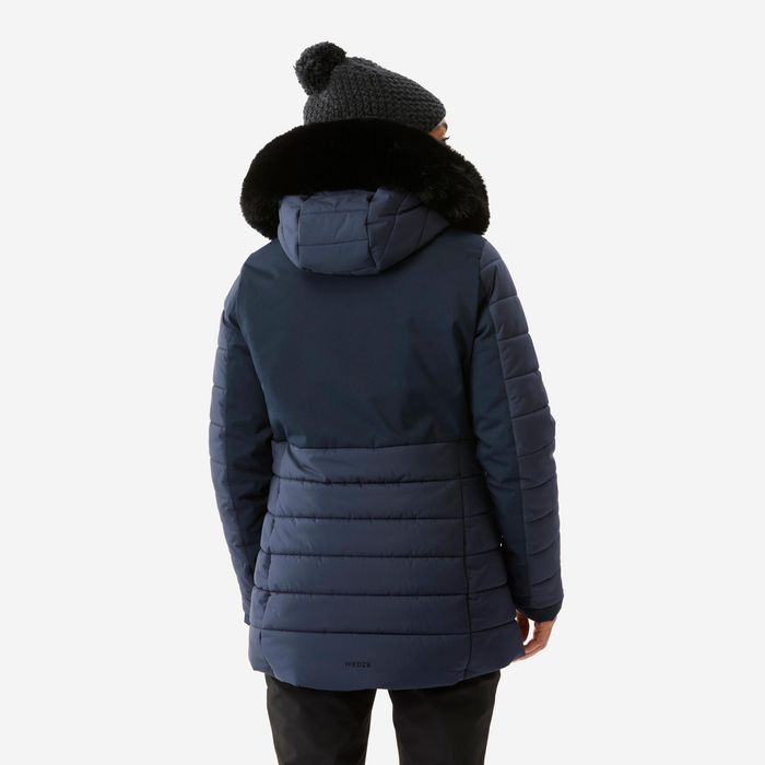 Casaco de ski e snowboard quente meio-comprido Mulher, 100 Azul