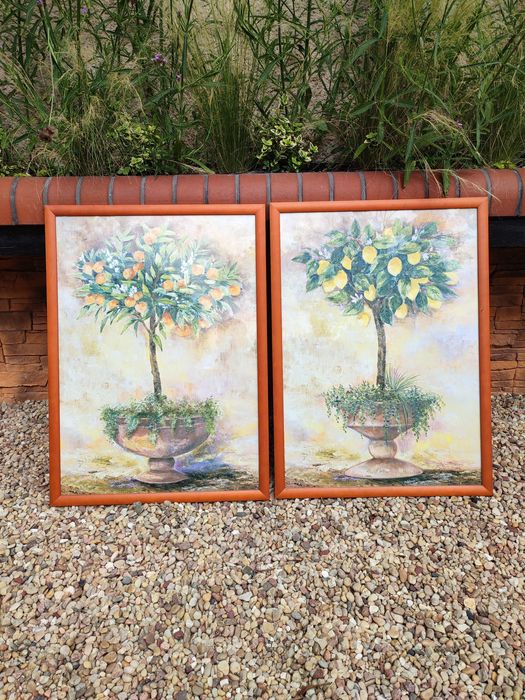 Obraz styl śródziemnomorski pomarańcza cytryna. Szkło