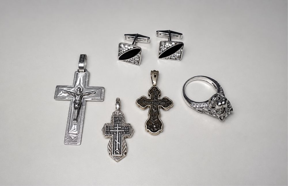Срібний хрестик,925 проба,запонки ,каблучка перстень