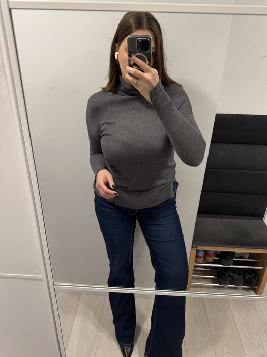 Długi luźny golf golfik sweter sweterek szary M&S Marks&Spencer