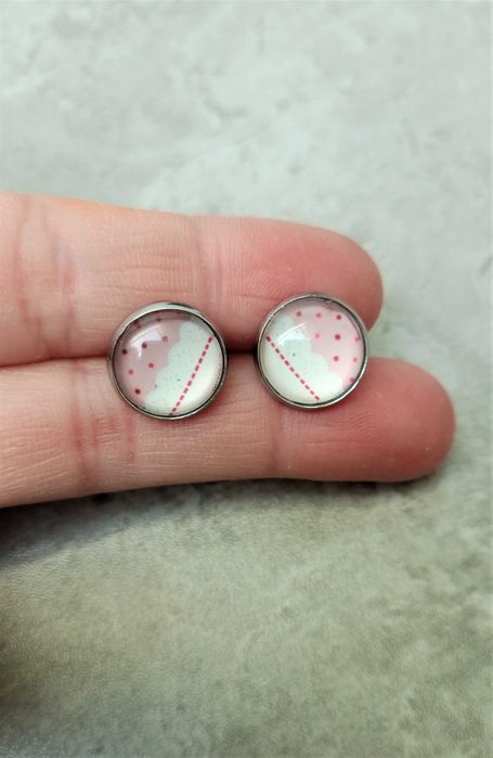 Kolczyki sztyfty różowe wkrętki kropki kreski prezent dla niej