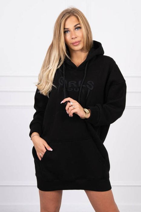 Ocieplana czarna bluza oversize kangurka z haftem