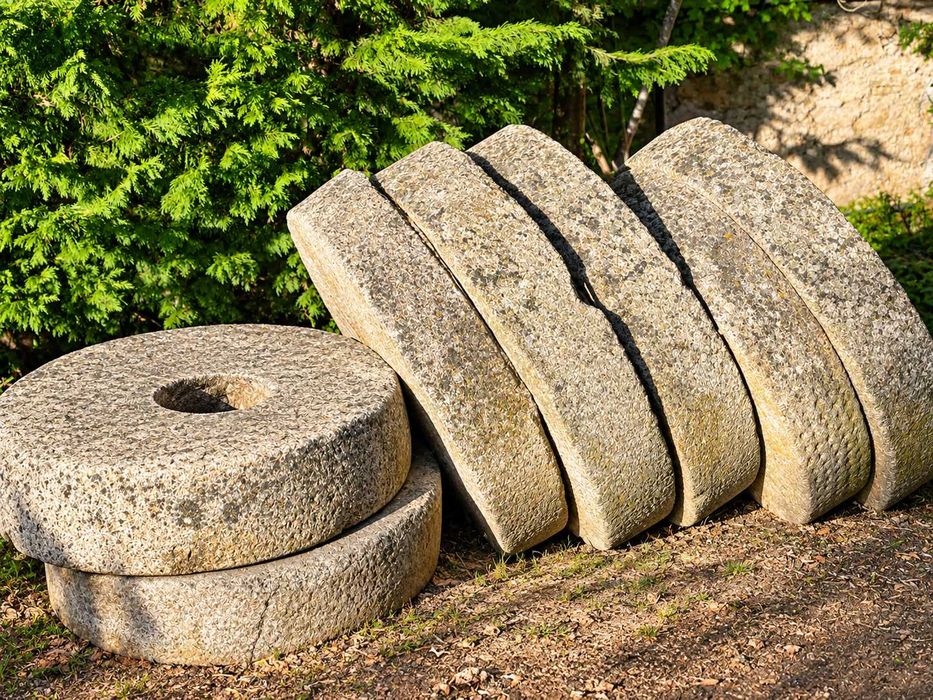 7 pedras de lagar antigas em granito aprox. 120 cm diâmetro