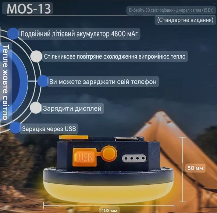 Led лампа ліхтар кемпінг рибалка блекаут