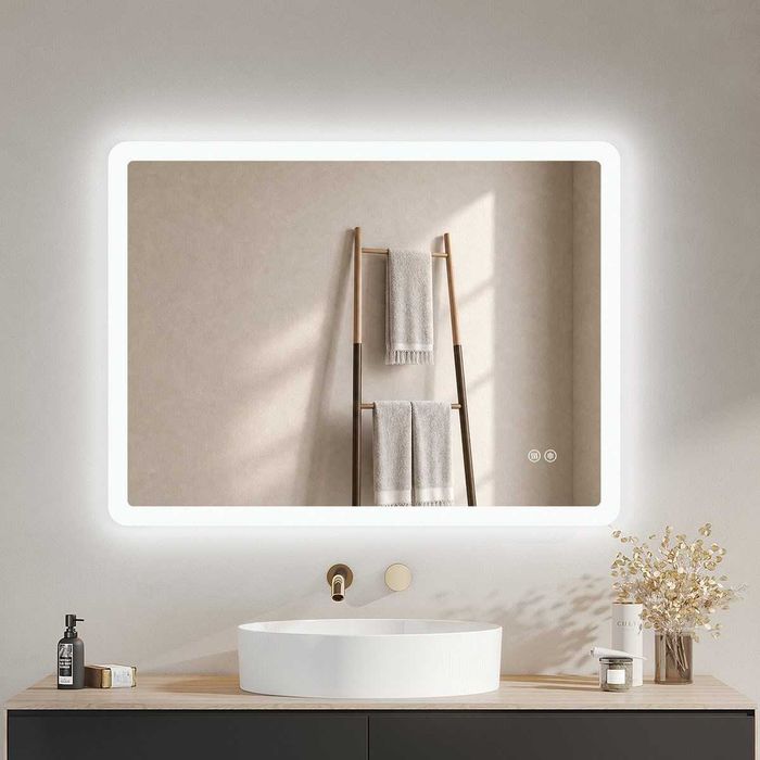 Lustro łazienkowe IMPTS 100 × 60 cm LED 3 barwy Anti-Fog ściemniane dotykowe