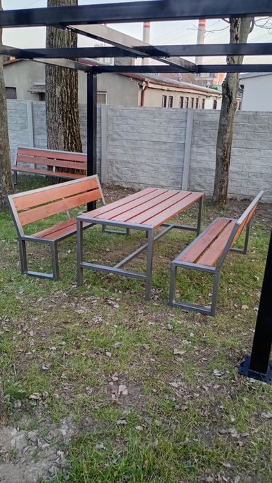 Meble ogrodowe, loft stół i dwie lawki