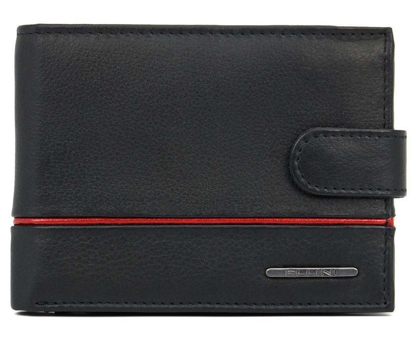 skórzany portfel męski z rfid ellini - czarno-czerwony