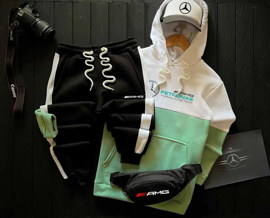 Спортивный костюм мужской на флисе Mercedes Benz AMG толстовка штаны