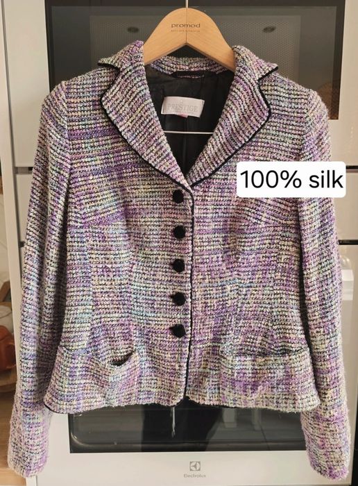 Marynarka jedwabna premium 38 vintage elegancka żakiet pastelowa