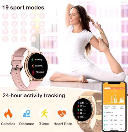 Elegancki damski smartwatch + złota i beżowa bransoleta. OKAZJA!