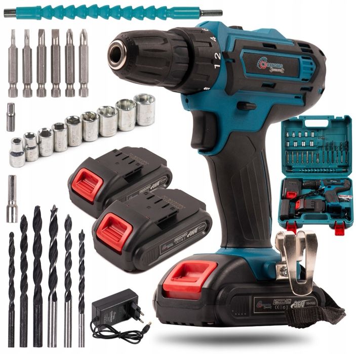 Wkrętarka akumulatorowa dwa akumulatory 36v 4Ah bity nasadki Nowa Ostr