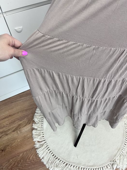 Spódnica  maxi wiskoza beżowa falbany vintage klasyczna