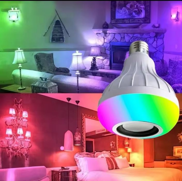 Lâmpada rgb com coluna musica