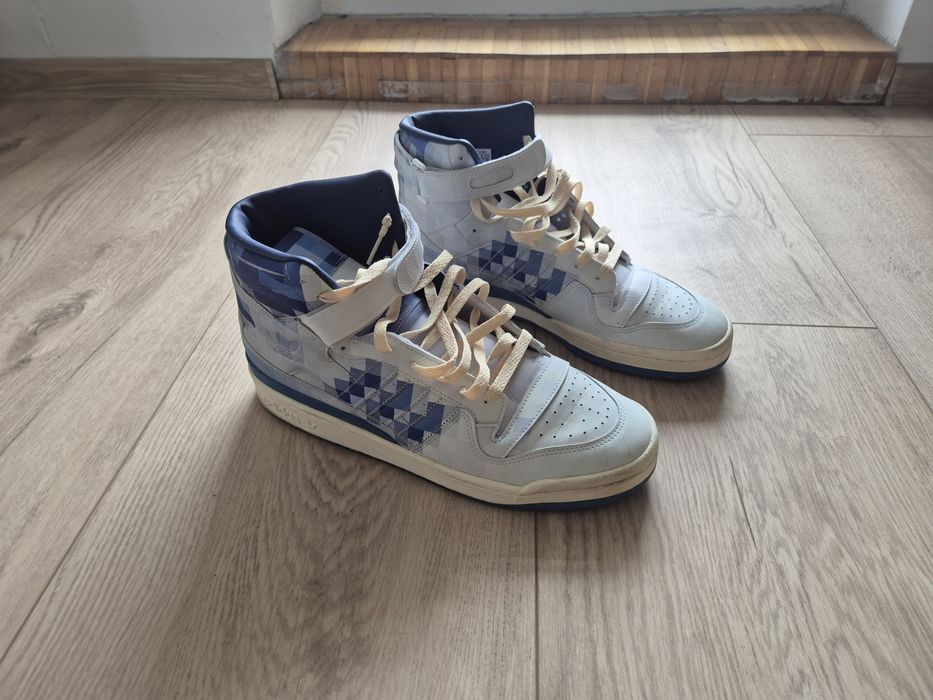 Buty Adidas Forum 45 błękitne wysokie