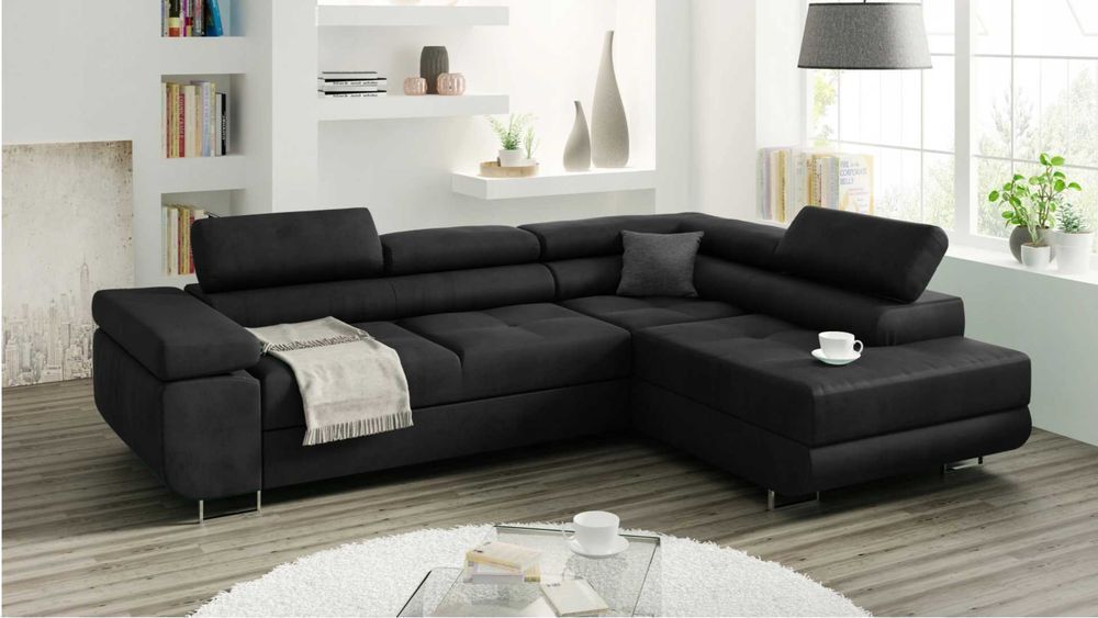 Duży narożnik MALMO L rozkładana kanapa REGULOWANE ZAGŁÓWKI łóżko