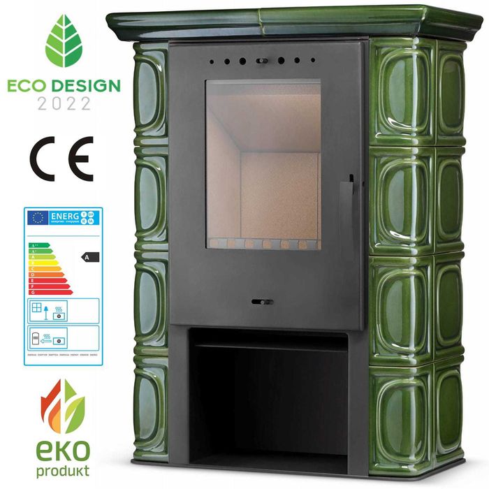 Piec kominek kaflowy koza ELDUR wkład kominkowy Zielony ECODESIGN 11kW
