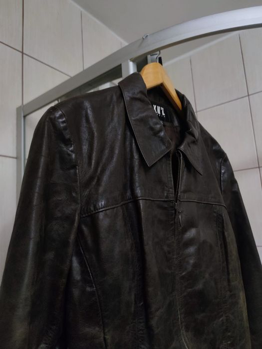 kurtka męska M skórzana brązowa kremowa ekologicznie ekologicznie eco