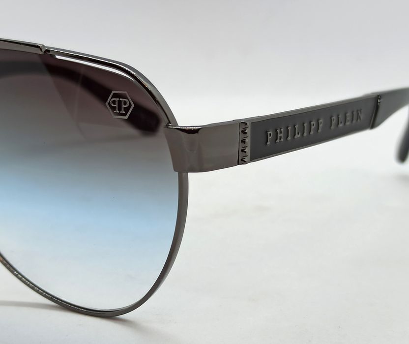 Philipp Plein очки капли мужские серо голубой градиент в сером металле