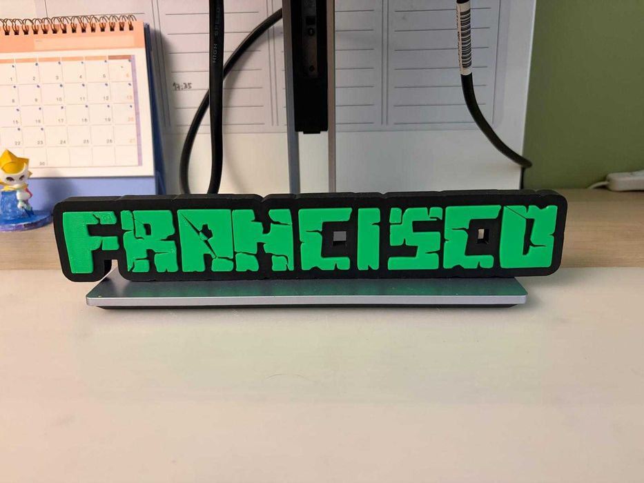 Placa 28 cm com nome personalizado em estilo Minecraft