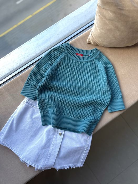 Женская вязаная футболка поло свитер с коротким рукавом джемпер