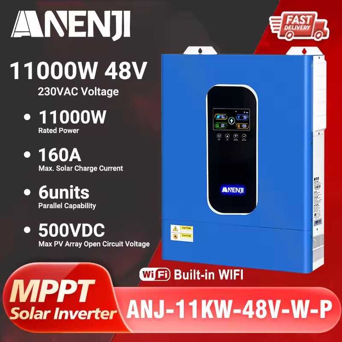 Гібридний інвертор ANENJI ANJ-11000W-48V-WIFI-P 11kW 48V Wi-Fi, 2×MPPT, паралель до 6 інверторів.Наявність уточнюйте перед замовленням!