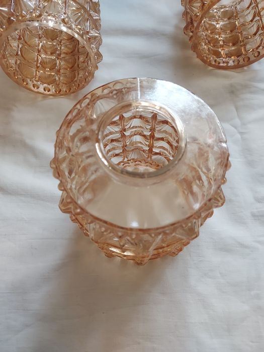 2szt PRL stary piękny klosz beżowy miodowy z wypustkami wys. 15cm