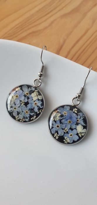 Kolczyki z niezapominajkami i dziką marchwią- rękodzieło